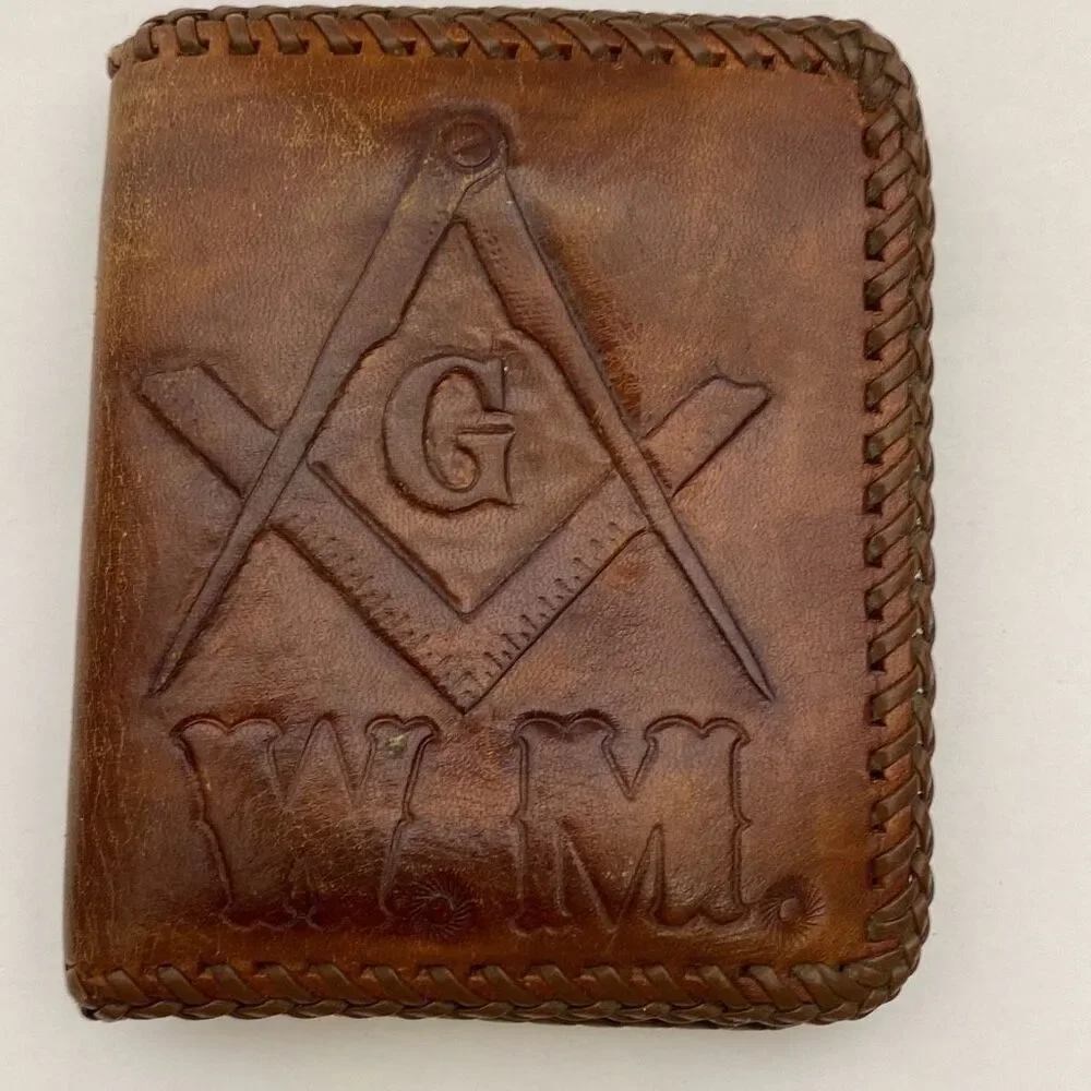 W.M. Vintage Men's Brown‎ Hand-Tooled Freemasonry HandCrafted  Billfold Wallet